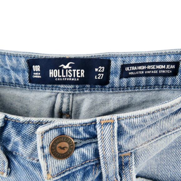 Hollister High Rise Light Wash Ripped Mom Jeans Straight Leg Size 00 - Picture 5 of 5